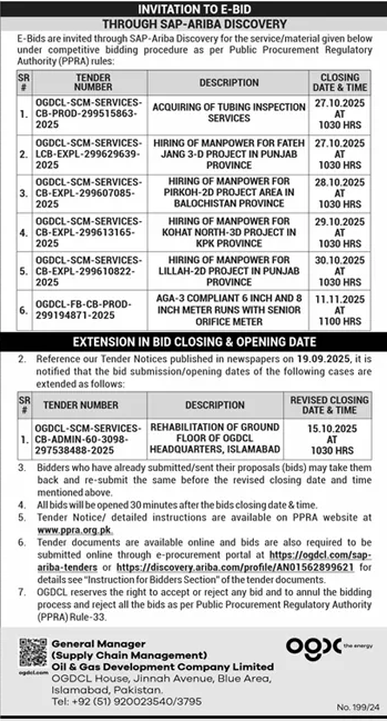 Oil & Gas Development Company Limited Islamabad Tender Notice 1